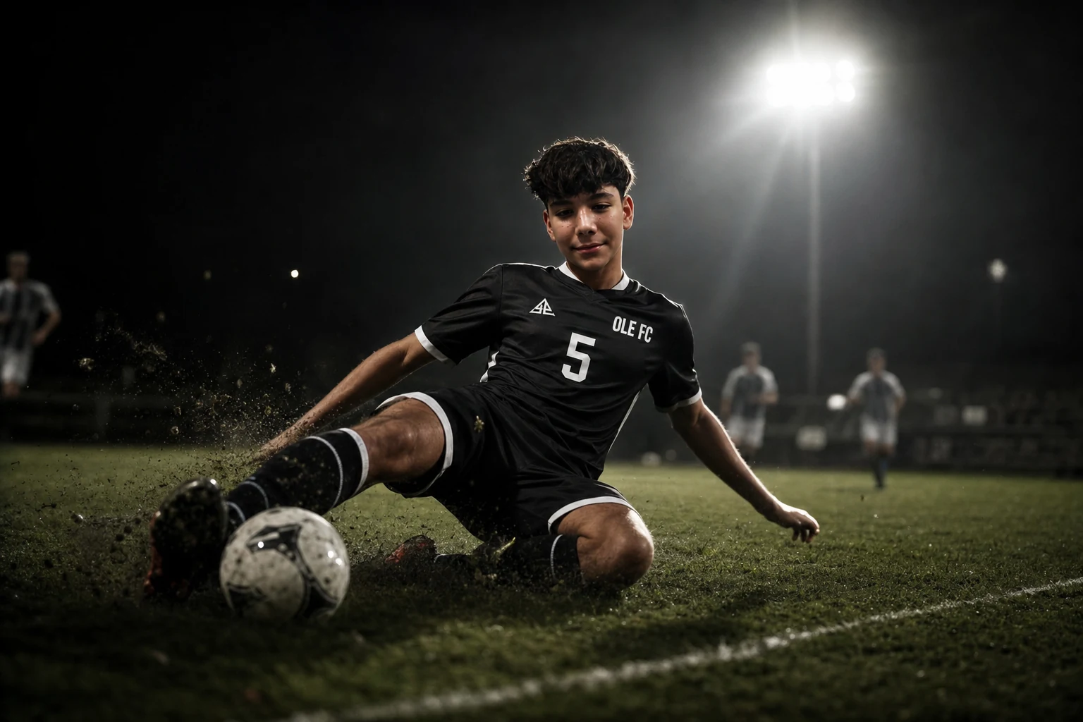 Sliding tackle under the lights